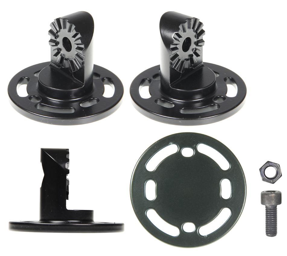 Brodit koncový úchyt děrovaný, pro křížové uchycení, kruh, průměr 64 mm, černý