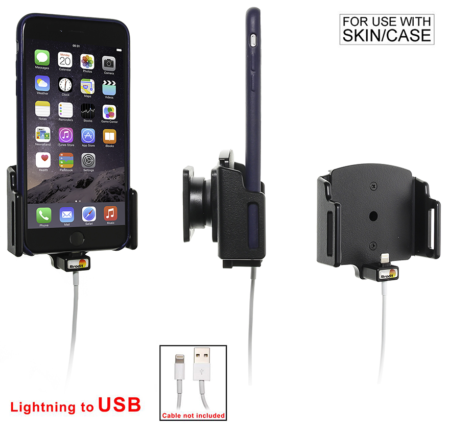 Brodit držák na Apple iPhone 11/Xs/Xs Max/XR/X/8 Plus v pouzdru, průchodka pro orig. Lightning kabel