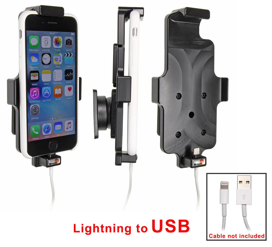 Brodit držák na Apple iPhone SE2020/8/7/6S, s jištěním, s průchodkou pro orig. Lightning kabel
