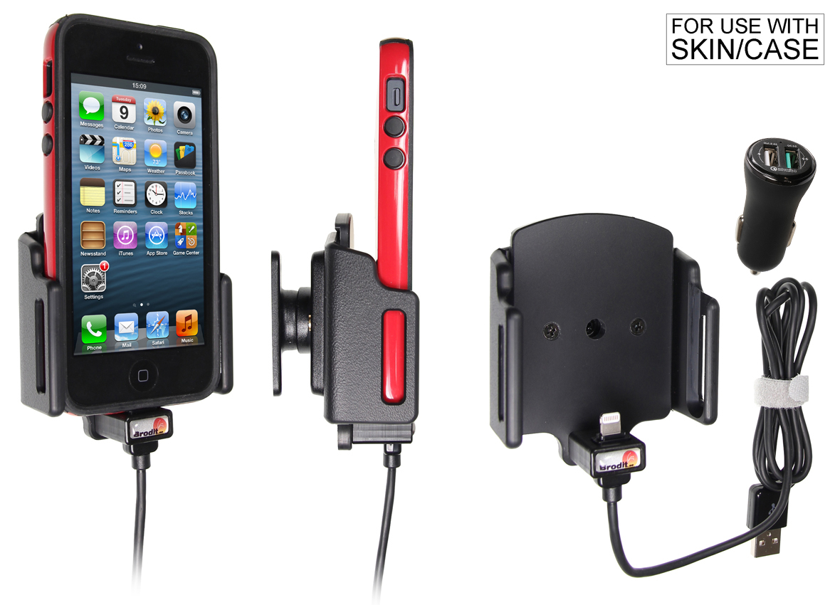 Brodit držák do auta na Apple iPhone 13 mini/12 mini/SE/5S/5/5C v pouzdru, nastavitelný, s nabíjením