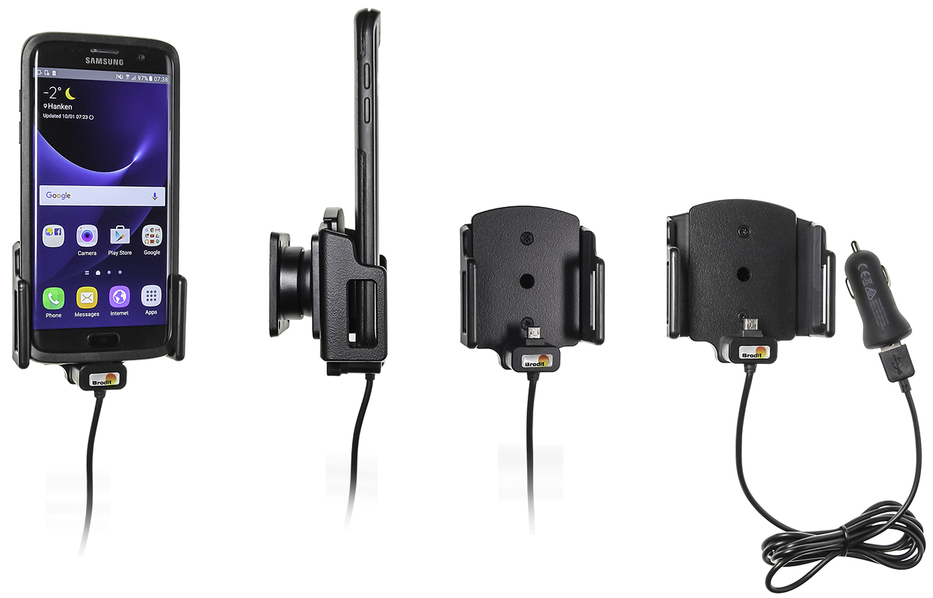 Brodit držák do auta nastavitelný s microUSB a nabíjením z CL/USB š. 62-77 mm, tl. 12-16mm