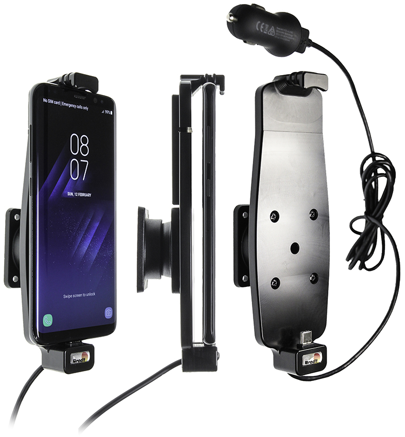Brodit držák do auta na Samsung Galaxy S10/S9/S8 a jiné s pružinou, s nab. z cig. zapalovače/USB