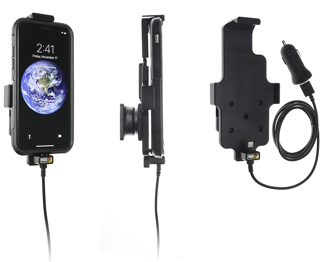 Brodit držák do auta na Apple iPhone Xs/X v pouzdru, s nabíjením z cig. zapalovače/USB
