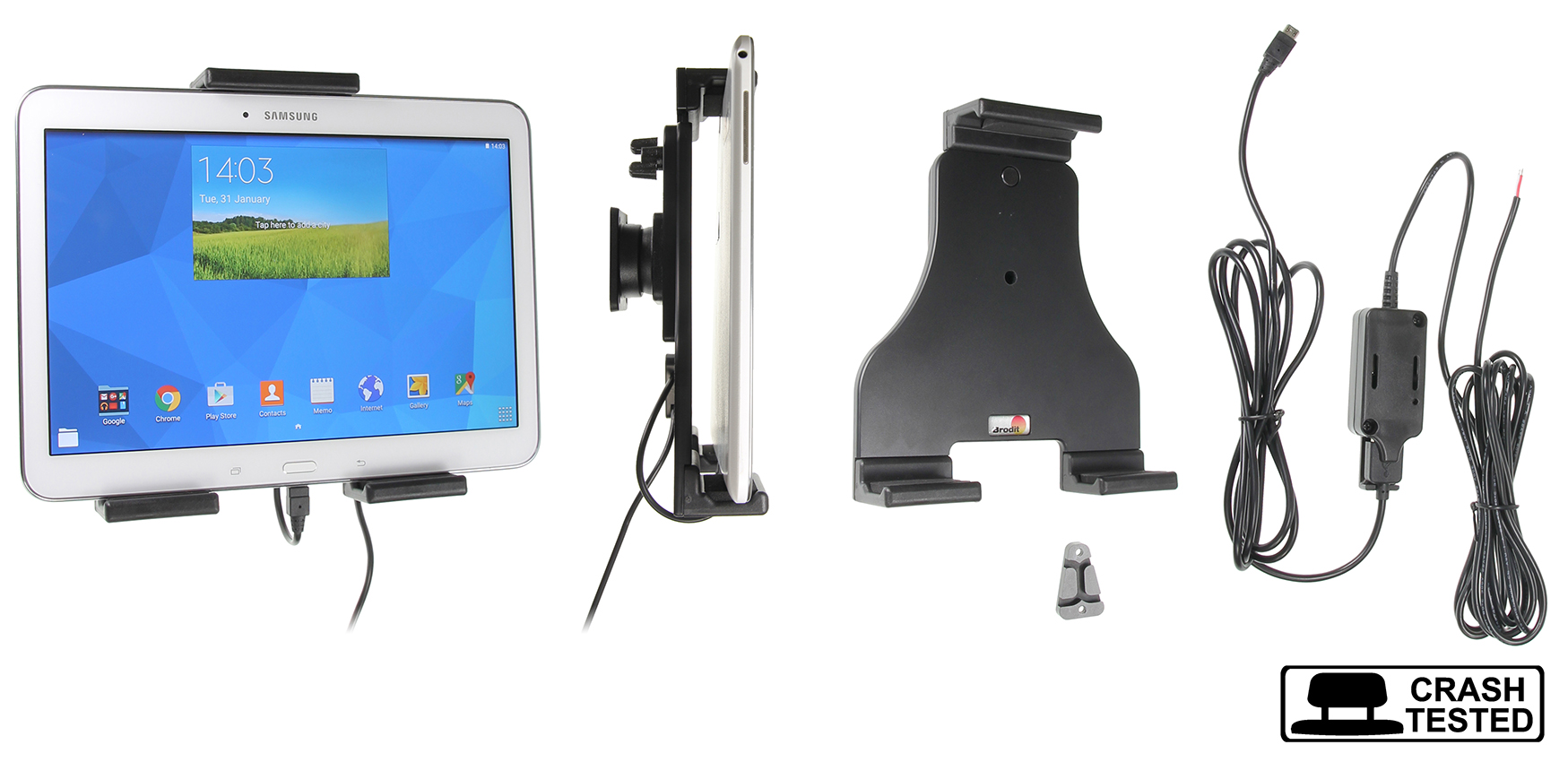 Brodit držák do auta na tablet nastavitelný, microUSB, se skrytým nabíjením, 180-230mm