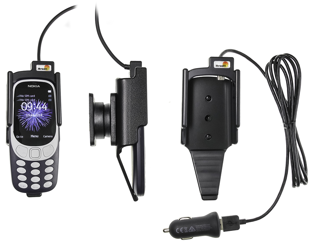 Brodit držák do auta na Nokia 3310 (2017) bez pouzdra, s nab. z cig. zapalovače/USB