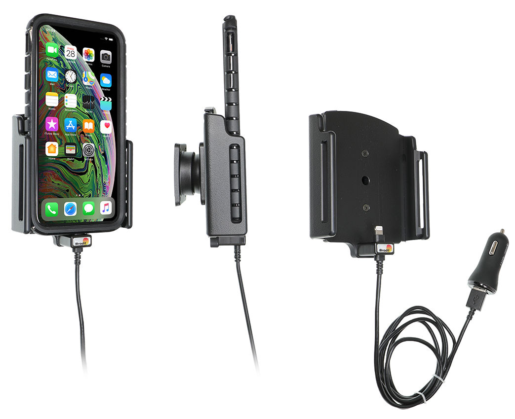 Brodit držák na Apple iPhone 11 Pro Max s pouzdrem, š.80-94mm, tl.2-10mm, s nabíjením z cig. zap/USB