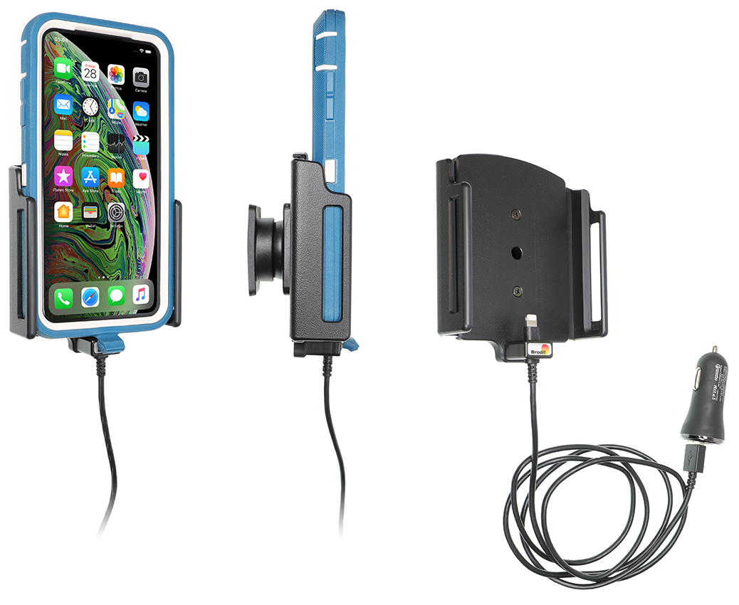 Brodit držák na Apple iPhone 11 Pro Max s pouzdrem, š.80-94mm, tl.9-13mm, s nabíjením z cig. zap/USB