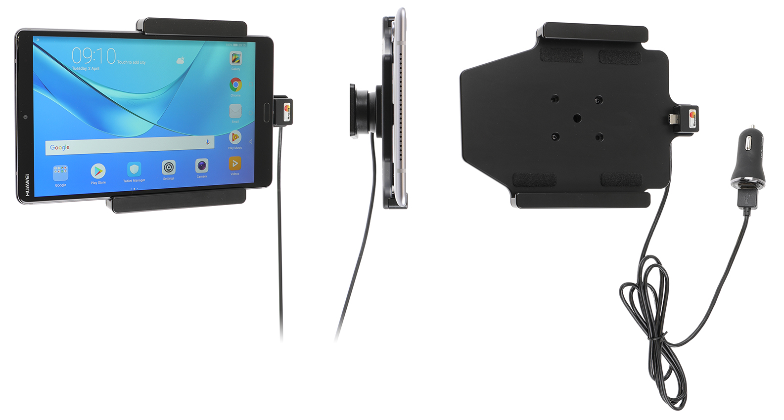 Brodit držák do auta na Huawei MediaPad M5 8.4 bez pouzdra, s nabíjením z cig. zapalovače/USB