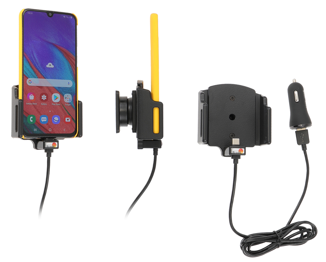 Brodit držák do auta nastavitelný s USB-C a nabíjením z cig. zap./USB QC3.0 š. 62-77 mm, tl. 2-10mm