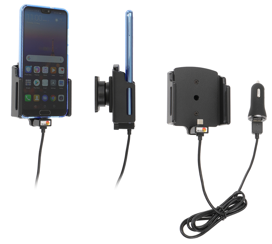 Brodit držák do auta nastavitelný s USB-C a nabíjením z CL/USB QC3.0 š. 70-83 mm, tl. 2-10mm