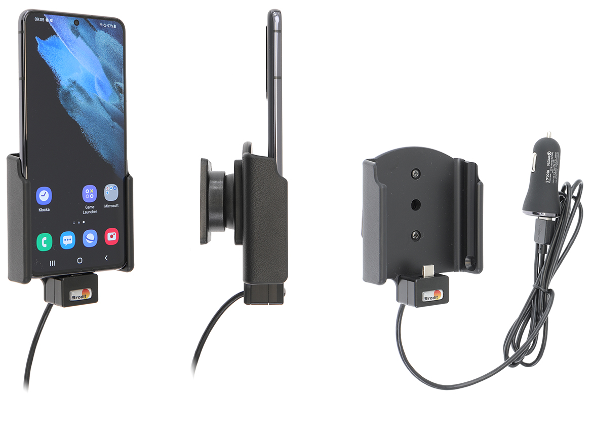 Brodit držák do auta na Samsung Galaxy S21 5G, bez pouzdra, s nabíjením z cig. zapalovače/USB