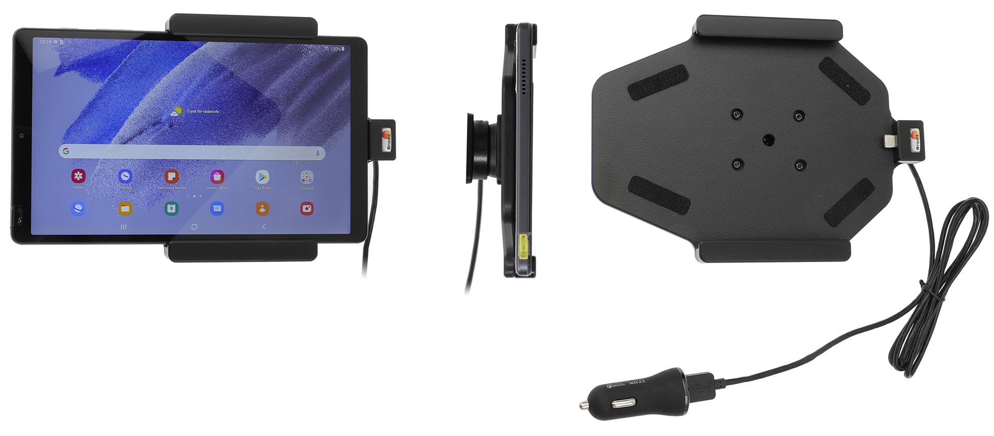 Brodit držák do auta na Samsung Galaxy Tab A7 Lite, bez pouzdra, s nabíjením z cig. zapalovače/USB