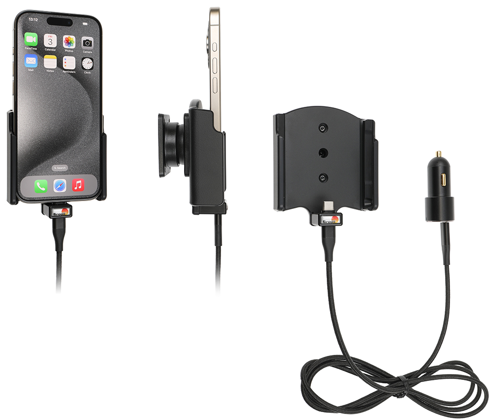 Brodit držák do auta na Apple iPhone 15 Pro/iPhone 15 bez pouzdra, s nabíjením z CL/USB-C