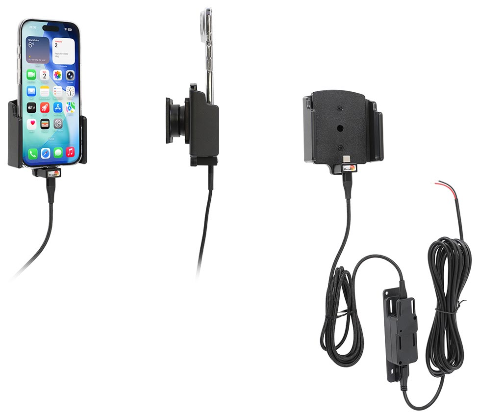 Brodit držák do auta nastavitelný s USB-C se skrytým nabíjením š. 70-83 mm, tl. 2-10 mm